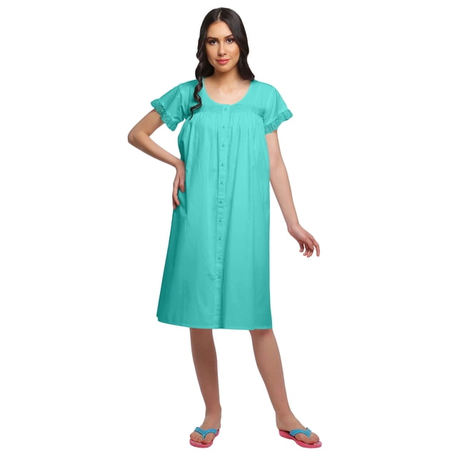 Moomaya Chemise de Nuit Femme Longueur Genou en Coton à Manches Courtes Robe de Nuit Unie