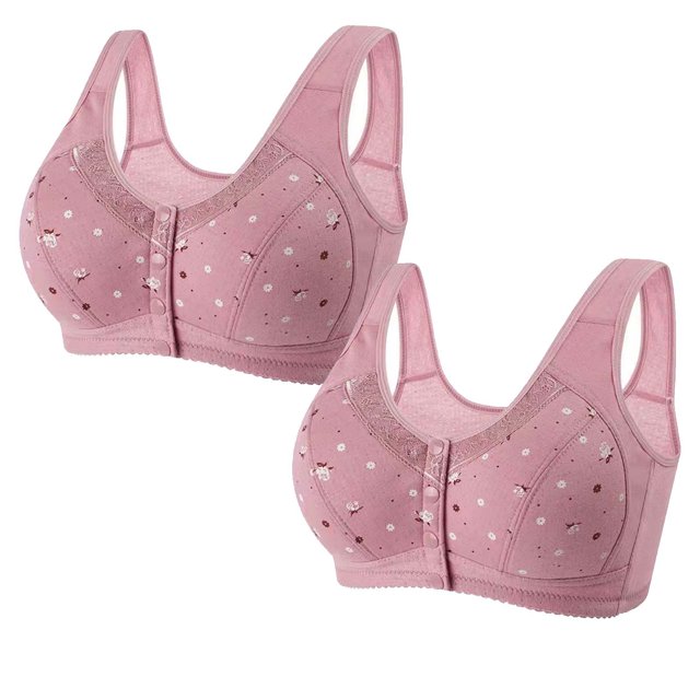 Timegard 2pc Bras for Women Plus Size Comfy Convenient Front Closure Bras Full Coverage Seniors Bralette