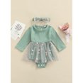 thumbnail image 2 of Xingqing 2 Pcs Robe Barboteuse d'Automne pour Bébés Filles Manches Longues Tournesols en Dentelle Patchwork Combinaisons Vert 0-3 Mois, 2 of 8