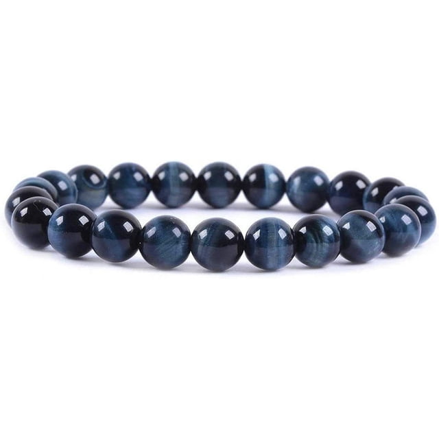 Natural Blue Tiger Eye Gemstone 8mm Round Beads Triple Protection Healing Crystals Stretch Bracelet 7" Unisex