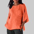 thumbnail image 2 of Hauts d'Été pour Femmes Élégants avec Manches 3/4 et Col Rond en T-Shirts Unis Confortables pour Femmes Orange L, 2 of 4