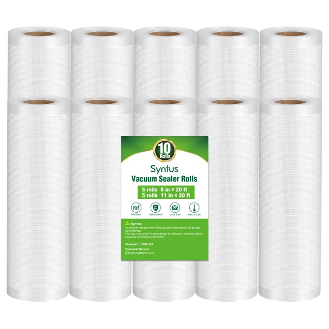 Syntus Vacuum Sealer Bags 10 Pack 5 Roll 11"" x 20' and 5 Roll 8"" x 20' Commercial Grade BPA Free Bag Rolls Food Vac Bags for Storage Meal Prep or Sous Vide