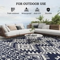 thumbnail image 4 of Outdoor Patio Rug, Large Camping Carpet with Carrying Bag, 9' x 12' Waterproof Plastic Straw, Reversible, Blue & White Rhombus Border, 4 of 5
