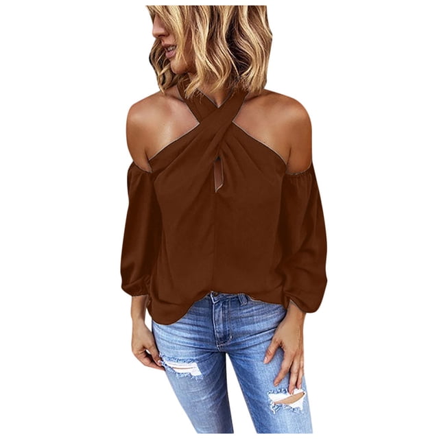 Pompotops Chemise à Manches Longues Unie Sans Dos pour Femmes, Mode, Décontractée, Sans Bretelles, Hauts pour Femmes en Solde