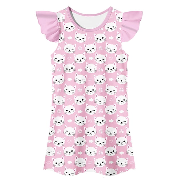 MIASHUI Robe de Princesse pour Tout-Petites Filles, Chemises de Nuit à Manches à Volants pour Filles, Pyjamas, Rose Pâle, 6-7 Ans