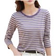 thumbnail image 2 of Timegard Hauts d'Automne pour Femmes à Rayures à Manches Longues T-Shirts Basiques Décontractés Ajustés Confortables à Col Rond, 2 of 3