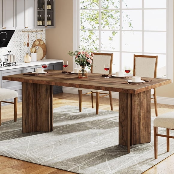 Tribesigns 63" Dining Table, Rustic Wood Dinner Eating Table for Kitchen, Dining Room, Walnut