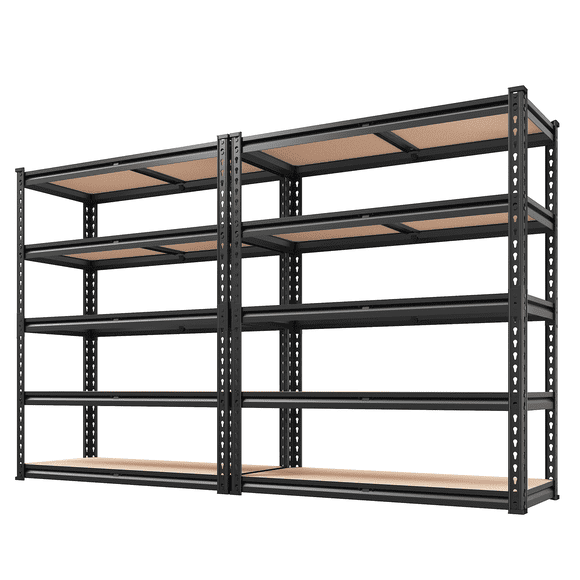 Exenoray 2 Pack 5 Tier Heavy Duty Storage Shelving Unit, 2500 LBS Capacity Metal Garage Rack with MDF Boards, Industrial Storage Shelf, Black