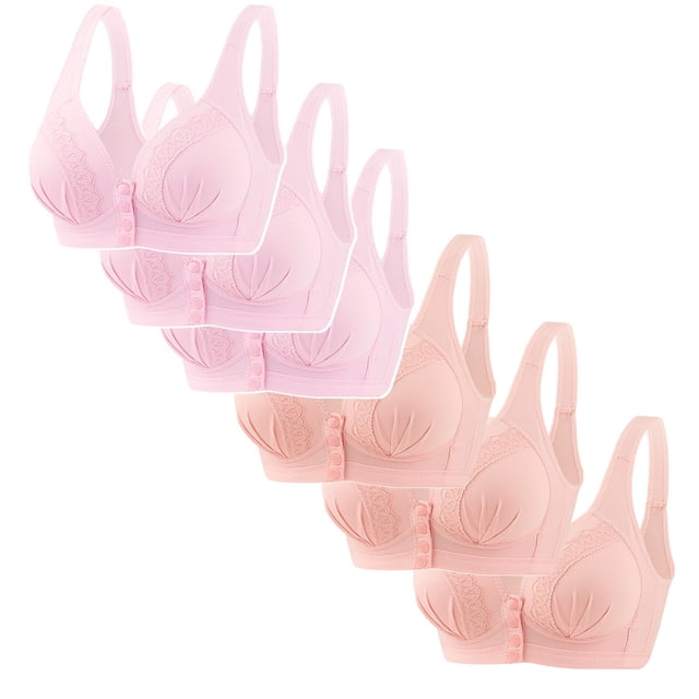 FAIWAD 6 Pack Bras for Women Front Closure Button No Underwire Everyday Bralettes Pregnant Plus Size Breathable Daily Bras