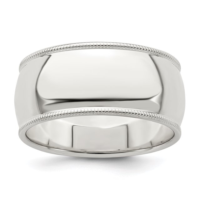 925 Sterling Silver 9mm Half Round Milgrain Size 9.5 Band Ring