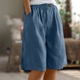 thumbnail image 2 of Timegard Wide Leg Shorts for Women Cotton Linen Elastic Waist Button Loose Solid Color Knee Length Pants, 2 of 7