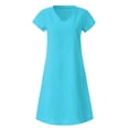 thumbnail image 4 of Meichang Robes en Lin pour Femmes Coton Col en V Manches Courtes Longueur Genou Robes Unies Coupe Ample Plage Vacances Robes Robe Midi pour Femmes, 4 of 5