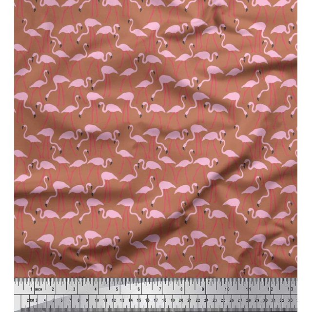 Soimoi Rayon Fabric Flamingo Bird Print Sewing Fabric Yard 56 Inch Wide