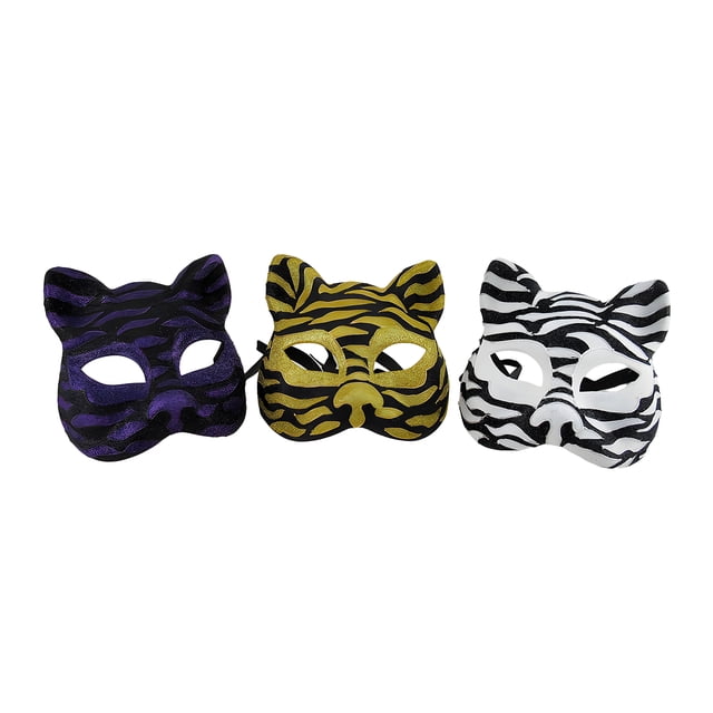 Ensemble de 3 Masques de Costume de Chat Scintillants à Rayures d'Animaux Gotto Carnaval Halloween