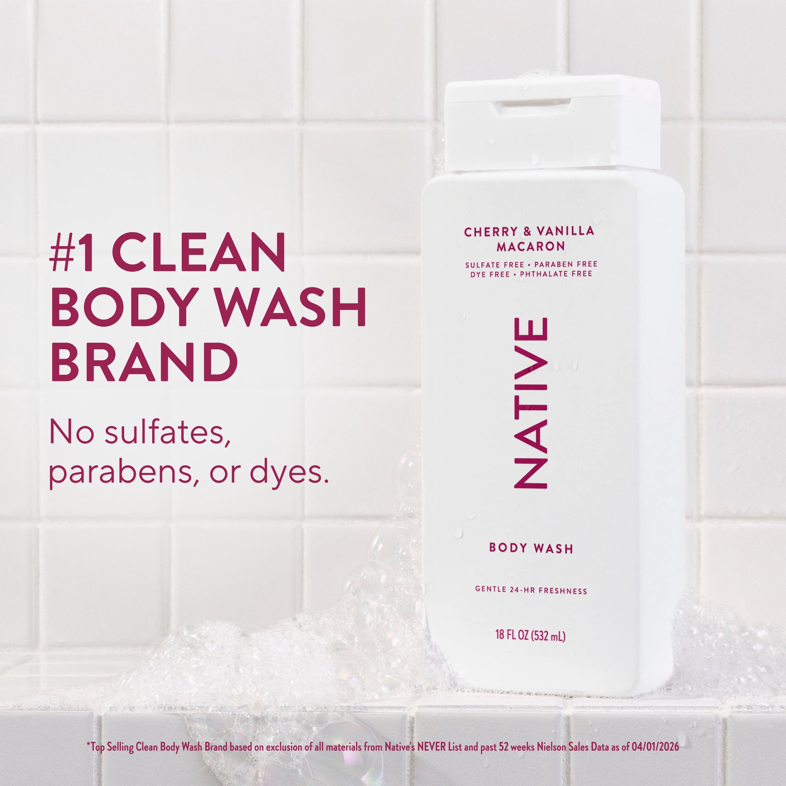 Native Natural Body Wash, Cherry Vanilla & Macaron, Sulfate Free, Paraben Free