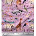 thumbnail image 1 of Soimoi Pink Velvet Fabric Birds,Elephant & Giraffe Animal Print Sewing Fabric BTY 58 Inch Wide, 1 of 3