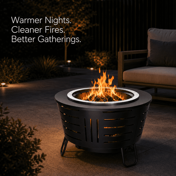 IAMSII 26 in Smokeless Fire Pit, Wood Burning Outdoor Firepit with Grill Pan, Spark Screen, Removable Ash Pan, Triple-Burn Airflow for Patio, Backyard & Camping