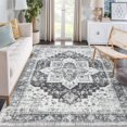 thumbnail image 1 of Garvee 9x12 Large Washable Rug Vintage Persian Rug Retro Medallion Rug Indoor Non-Slip Low Pile Carpet Living Room Bedroom Rug, Gray, 1 of 6