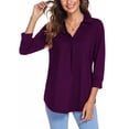 thumbnail image 3 of LUXUR Haut Femme Ample Tunique Chandail Manches 3/4 Chemise Col en V Blouse Violet P, 3 of 7