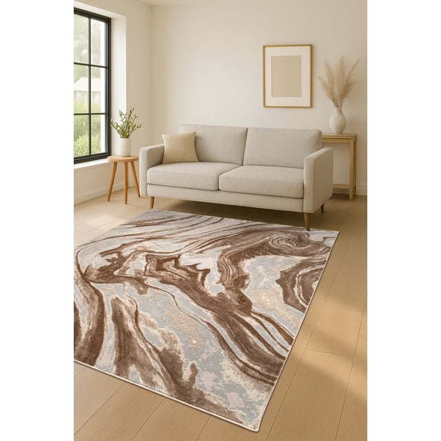 LaDole Rugs 5x7 ft Modern Earth Abstract Area Rug | Carpet For Bedroom, Living Room, Kitchen, Home Office, Indoor Floor Décor | Beige Brown