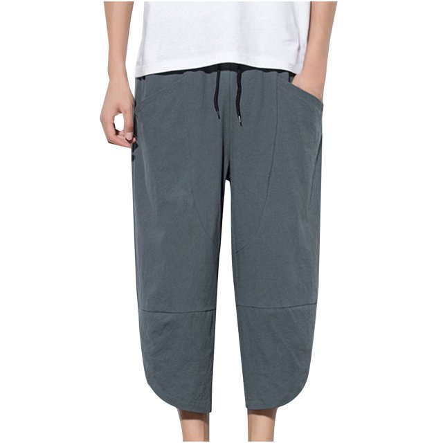 Birdeem Pantalon Court Ample Décontracté en Coton et Lin pour Homme