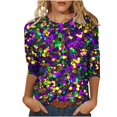 thumbnail image 1 of Penkiiy 2024 Blouse Mardi Gras Hauts pour Femmes T-Shirt Quotidien Blouse à Manches 3/4 Haut à Imprimé Masque Carnaval Col Rond Chemise Décontractée S Multicolore, 1 of 5