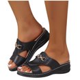 thumbnail image 4 of Wedge Heel Slippers for Women, Metal Buckle Round Toe Open Toe Thick Bottom Comfortable Slip-On Sandals for Casual Spring Summer Wear, 4 of 9