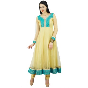 Bimba Kurti Longue Évasée pour Femme, Beige, Robe Indienne, Kurta, Tenue de Fête, Chic, Vêtements Personnalisés