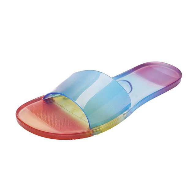 Womens Slide Sandals Flat Jelly Transparent Multicoloured Colorful Open Toe Non Slip Lightweight Breathable Indoor Outdoor Beach Slippers Multicolor