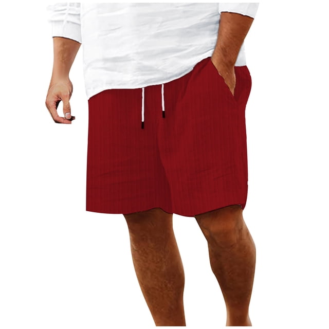 Plebaso Mens Shorts Summer Beach Shorts with Drawstring Solid Color Lightweight Vacation Pocket Shorts