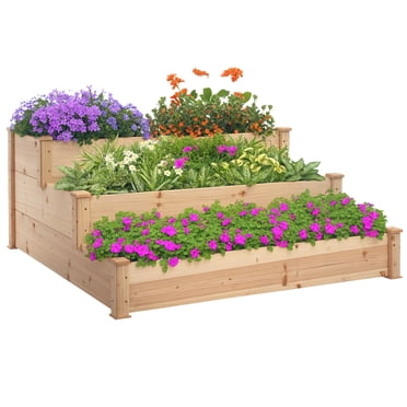 Outsunny 3-Tier Raised Garden Bed Wooden Planter Kit for Yard & Patio Natural