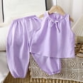 thumbnail image 1 of Zpanxa Girls Short Sets Summer Solid Color Thin Home Clothing with Ruffle Round Neck Tank Top Sets 10-11 Years, 1 of 5