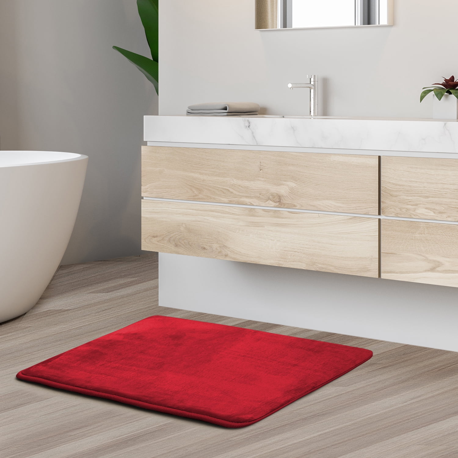 1 Small Clara Clark Bath Mat Bathroom Rug - Absorbent Memory Foam Bath Rugs - Non-Slip, Thick, Cozy Velvet Feel Microfiber Bathrug, Plush Shower, Toilet- Floor Bathmats Carpet - Red - 17"x24"