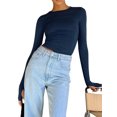 thumbnail image 2 of Fortune Women Casual Slim Fit Basic Crop Tops Solid Color Long Sleeve Pullover Tight Tee Shirts, 2 of 6