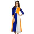 thumbnail image 1 of Bimba Robe Classique à Col Mandarin pour Femmes, Robe Midi d'Été Tricolore, 1 of 9