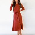 thumbnail image 1 of Lolmot Robe Chandail Mi-Longue pour Femme Col Rond Manches Bouffantes Jupe Tricotée de Couleur Unie, 1 of 1
