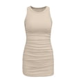 thumbnail image 4 of Womens Crew Neck Sleeveless Tight Dress Ribbed Slim Fit Ruched Stretchy Club Short Mini Dress Ladies Cocktail Dress, 4 of 4