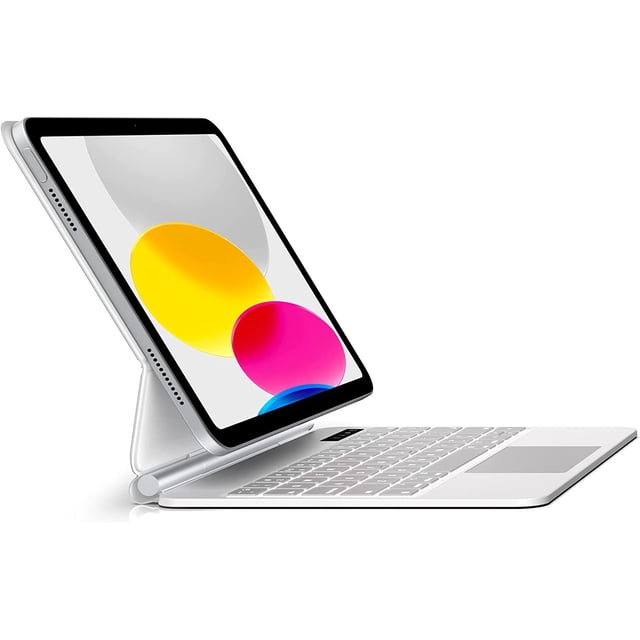 EIGTHTAIL Étui Clavier Mince Magnétique Rétroéclairé pour iPad 10e Génération (10,9 Pouces 2022) Montré dans une Vue de Profil Latérale. le Clavier Sans Fil Présente des Touches Rétroéclairées Ergonomiques, une Luminosité Réglable et un Pavé Tactile Multi‐touche avec Rejet de la Paume. l'iPad Est Fixé Magnétiquement à l'Étui, Ressemblant à une Configuration d'Ordinateur Portable, avec Compatibilité Apple Pencil. l'Étui Est Fait de Cuir Végane Synthétique et Se Replie en une Étui Protectrice