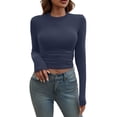 thumbnail image 2 of Tittly T-Shirts Graphiques T-Shirts Chemises Femmes Couleur Unie Col Rond Ajusté Mince Mode T-shirt à Manches Longues Couche de base Hauts pour Femmes T-Shirts pour Femmes Décontracté BU2 TP, 2 of 9