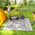 thumbnail image 2 of Outsunny 9' x 12' Reversible Outdoor Rug, Rhombus Patchwork, Grey, White, 2 of 10