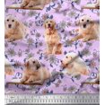 thumbnail image 1 of Soimoi Poly Georgette Fabric Floral,Book & Golden Retriever Dog Printed Fabric 1 Yard 52 Inch Wide, 1 of 3