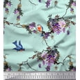 thumbnail image 3 of Soimoi Green polyester Crepe Fabric Floral & Flowerpecker Bird Decor Fabric Printed Yard 42 Inch Wide, 3 of 3