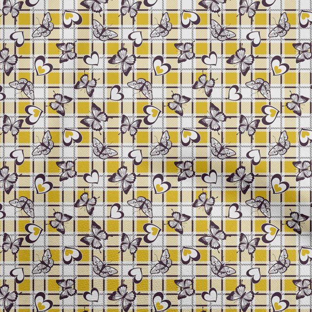 oneOone Cotton Poplin Lime Green Fabric Checks Heart & Sewing Material Print Fabric By The Yard 42 Inch Wide