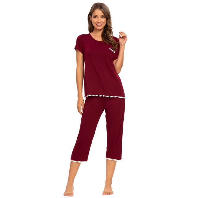 MINTLIMIT Women's Short Sleeve Tops and Capri Pants Solid Pajama Sets