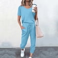 thumbnail image 2 of Yuyuzo Womens Workout Sets 2 Piece Short Sleeve Crew Neck T-Shirts Drawstring Jogger Pants with Pockets, 2 of 5