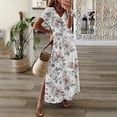 thumbnail image 2 of UPPADA Robe Maxi à Col en V pour Femme, Imprimé Floral, Robe d'Été Décontractée à Manches Courtes, Style Bohème, Robe de Plage avec Fente Latérale, Robe de Cocktail pour Fête, Longues Robes pour Femme Été Blanc, m, 2 of 3
