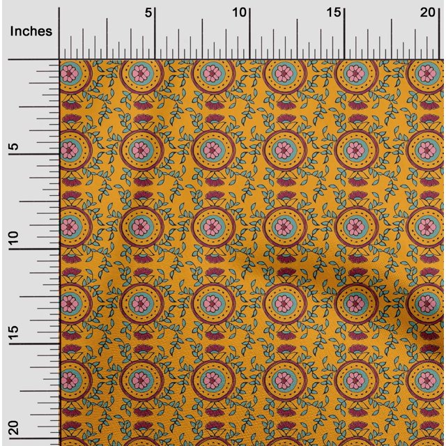 oneOone Cotton Poplin Fabric Leaves & Floral Block Printed Craft Fabric BTY 42 Inch Wide