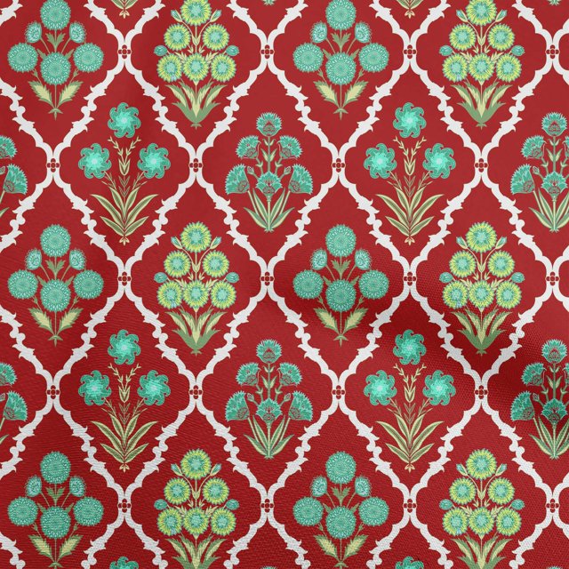 oneOone Silk Tabby Red Fabric Asian Floral Craft Projects Decor Fabric Printed By The Yard 42 Inch Wide
