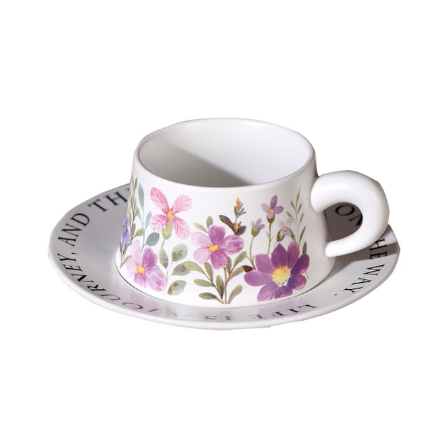 85oz Chinese Floral Ceramic Coffee Cup Set Style White Orange Porcelain Tea Mug