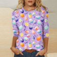 thumbnail image 1 of UPPADA Bunny T-Shirts de Pâques pour Femmes Lapin Oeuf Imprimé T-Shirts Manches 3/4 Col Rond T-Shirts d'Été Décontractés Mignons T-Shirts Graphiques Chandail Confortable Haut Violet,TG, 1 of 5